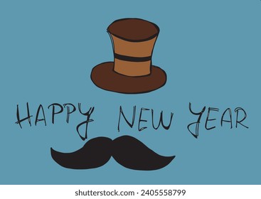 Outline illustration vector image of a New Year greeting card.
Hand drawn artwork of celebrating New years Eve.
Simple cute original logo.
Hand drawn vector illustration for posters