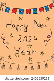 Ilustración de esquema de imagen vectorial de una tarjeta de felicitación de Año Nuevo.
Dibujo manual de la celebración de Nochevieja.
Simple y lindo logo original.
Ilustración vectorial dibujada a mano para afiches