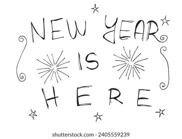 Ilustración de esquema de imagen vectorial de una tarjeta de felicitación de Año Nuevo.
Dibujo manual de la celebración de Nochevieja.
Simple y lindo logo original.
Ilustración vectorial dibujada a mano para afiches
