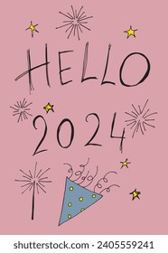 Ilustración de esquema de imagen vectorial de una tarjeta de felicitación de Año Nuevo.
Dibujo manual de la celebración de Nochevieja.
Simple y lindo logo original.
Ilustración vectorial dibujada a mano para afiches