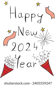 Outline illustration vector image of a New Year greeting card.
Hand drawn artwork of celebrating New years Eve.
Simple cute original logo.
Hand drawn vector illustration for posters