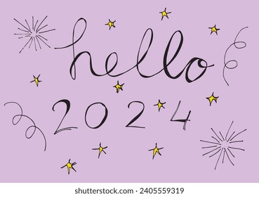Outline illustration vector image of a New Year greeting card.
Hand drawn artwork of celebrating New years Eve.
Simple cute original logo.
Hand drawn vector illustration for posters