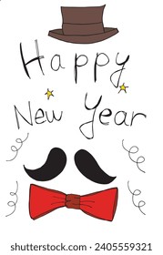 Outline illustration vector image of a New Year greeting card.
Hand drawn artwork of celebrating New years Eve.
Simple cute original logo.
Hand drawn vector illustration for posters
