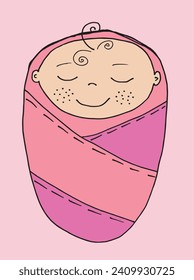 Outline illustration vector image of a new born baby.
Hand drawn artwork of a little baby.
Simple cute original logo.
Hand drawn vector illustration for posters