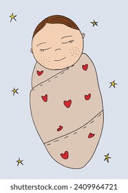 Outline illustration vector image of a new born baby.
Hand drawn artwork of a little baby.
Simple cute original logo.
Hand drawn vector illustration for posters
