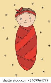 Outline illustration vector image of a new born baby.
Hand drawn artwork of a little baby.
Simple cute original logo.
Hand drawn vector illustration for posters
