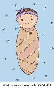 Ilustración de esquema de la imagen vectorial de un recién nacido.
Obra artística de mano de un bebé.
Simple y lindo logo original.
Ilustración vectorial dibujada a mano para afiches