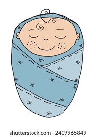 Umfassende Vektorgrafik eines Neugeborenen.
Handgezeichnete Kunstwerke eines kleinen Babys.
Einfaches, niedliches Originallogo.
Handgezeichnete Vektorgrafik für Poster