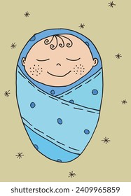 Outline illustration vector image of a new born baby.
Hand drawn artwork of a little baby.
Simple cute original logo.
Hand drawn vector illustration for posters