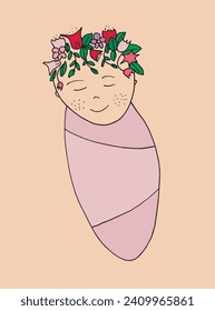 Outline illustration vector image of a new born baby.
Hand drawn artwork of a little baby.
Simple cute original logo.
Hand drawn vector illustration for posters