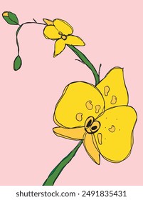Outline illustration vector image of an orchid.
Hand drawn artwork of an orchid.
Simple cute original logo.
Hand drawn vector illustration for posters.