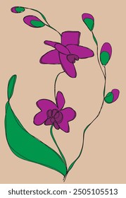 Outline illustration vector image of an orchid.
Hand drawn artwork of an orchid flower.
Simple cute original logo.
Hand drawn vector illustration for posters.