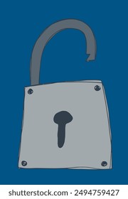 Outline illustration vector image of a padlock.
Hand drawn artwork of a padlock.
Simple cute original logo.
Hand drawn vector illustration for posters.