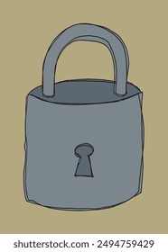 Outline illustration vector image of a padlock.
Hand drawn artwork of a padlock.
Simple cute original logo.
Hand drawn vector illustration for posters.