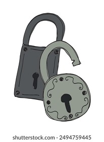 Outline illustration vector image of a padlock.
Hand drawn artwork of a padlock.
Simple cute original logo.
Hand drawn vector illustration for posters.