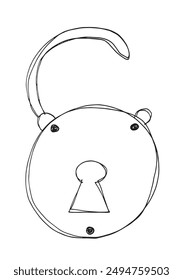 Outline illustration vector image of a padlock.
Hand drawn artwork of a padlock.
Simple cute original logo.
Hand drawn vector illustration for posters.