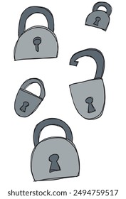 Outline illustration vector image of a padlock.
Hand drawn artwork of a padlock.
Simple cute original logo.
Hand drawn vector illustration for posters.