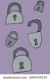 Outline illustration vector image of a padlock.
Hand drawn artwork of a padlock.
Simple cute original logo.
Hand drawn vector illustration for posters.