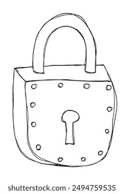 Outline illustration vector image of a padlock.
Hand drawn artwork of a padlock.
Simple cute original logo.
Hand drawn vector illustration for posters.