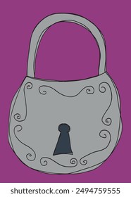 Outline illustration vector image of a padlock.
Hand drawn artwork of a padlock.
Simple cute original logo.
Hand drawn vector illustration for posters.