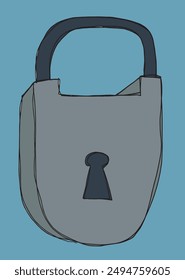 Outline illustration vector image of a padlock.
Hand drawn artwork of a padlock.
Simple cute original logo.
Hand drawn vector illustration for posters.