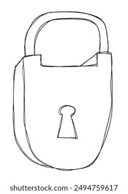 Outline illustration vector image of a padlock.
Hand drawn artwork of a padlock.
Simple cute original logo.
Hand drawn vector illustration for posters.