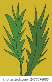Outline illustration vector image of a palm leaf.
Hand drawn artwork of a palm leafs.
Simple cute original logo.
Hand drawn vector illustration for posters.