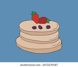 Umriss Illustration Vektorgrafik Bild eines Pfannkuchens.
Handgezeichnetes Kunstwerk eines Pfannkuchens.
Einfaches, niedliches Original-Logo.
Handgezeichnete Vektorillustration für Poster.