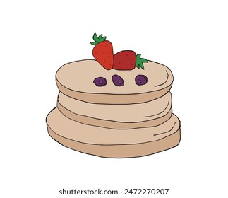 Umriss Illustration Vektorgrafik Bild eines Pfannkuchens.
Handgezeichnetes Kunstwerk eines Pfannkuchens.
Einfaches, niedliches Original-Logo.
Handgezeichnete Vektorillustration für Poster.