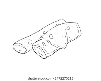 Umriss Illustration Vektorgrafik Bild eines Pfannkuchens.
Handgezeichnetes Kunstwerk eines Pfannkuchens.
Einfaches, niedliches Original-Logo.
Handgezeichnete Vektorillustration für Poster.