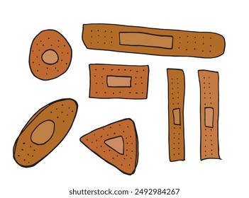 Outline illustration vector image of a patch.
Hand drawn artwork of a plaster.
Simple cute original logo.
Hand drawn vector illustration for posters.