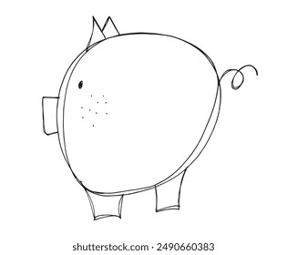 Umriss Illustration Vektorgrafik Bild eines Sparschweins.
Handgezeichnetes Kunstwerk eines Sparschweins.
Einfaches, niedliches Original-Logo.
Handgezeichnete Vektorillustration für Poster.