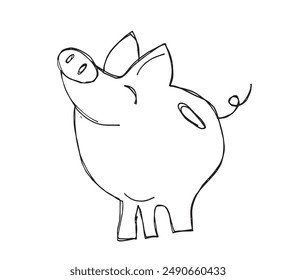 Esbozo ilustración Imagen de Vector de una hucha.
Obra de arte dibujada a mano de una alcancía.
Simple lindo logotipo original.
Ilustración vectorial dibujada a mano para carteles.
