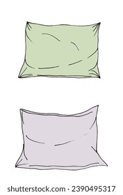 Outline illustration vector image of a pillows.
Hand drawn artwork of a pillow for sleep and good night dreams. 
Simple cute original logo.
Hand drawn vector illustration for posters, cards, t-shirts.