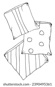 Outline illustration vector image of a pillows.
Hand drawn artwork of a pillow for sleep and good night dreams. 
Simple cute original logo.
Hand drawn vector illustration for posters, cards, t-shirts.