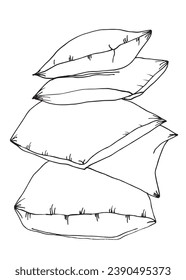 Outline illustration vector image of a pillows.
Hand drawn artwork of a pillow for sleep and good night dreams. 
Simple cute original logo.
Hand drawn vector illustration for posters, cards, t-shirts.