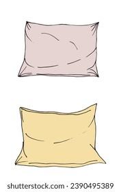 Outline illustration vector image of a pillows.
Hand drawn artwork of a pillow for sleep and good night dreams. 
Simple cute original logo.
Hand drawn vector illustration for posters, cards, t-shirts.