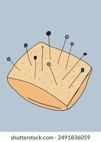 Umriss Illustration Vektorgrafik Bild eines Stiftpolsters.
Handgezeichnetes Kunstwerk eines Nadelkissens.
Einfaches, niedliches Original-Logo.
Handgezeichnete Vektorillustration für Poster.