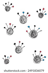Outline illustration vector image of a pin cushion.
Hand drawn artwork of a pin cushion.
Simple cute original logo.
Hand drawn vector illustration for posters.