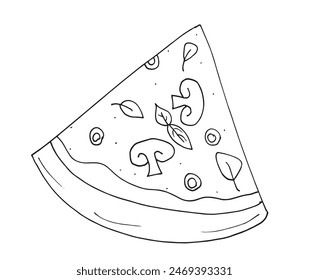 Outline illustration vector image of a  pizza.
Hand drawn artwork of a pizza slices.
Simple cute original logo.
Hand drawn vector illustration for posters.