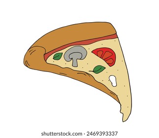 Outline illustration vector image of a  pizza.
Hand drawn artwork of a pizza slices.
Simple cute original logo.
Hand drawn vector illustration for posters.