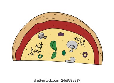 Outline illustration vector image of a  pizza.
Hand drawn artwork of a pizza slices.
Simple cute original logo.
Hand drawn vector illustration for posters.