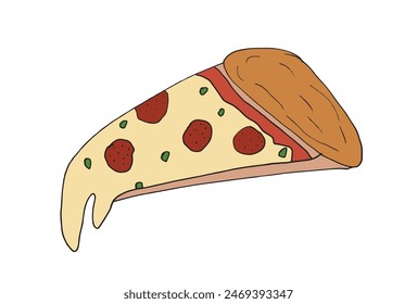 Outline illustration vector image of a  pizza.
Hand drawn artwork of a pizza slices.
Simple cute original logo.
Hand drawn vector illustration for posters.