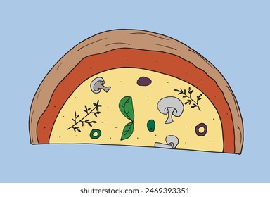 Outline illustration vector image of a  pizza.
Hand drawn artwork of a pizza slices.
Simple cute original logo.
Hand drawn vector illustration for posters.