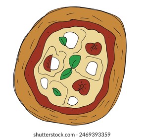 Outline illustration vector image of a  pizza.
Hand drawn artwork of a pizza slices.
Simple cute original logo.
Hand drawn vector illustration for posters.