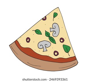 Outline illustration vector image of a  pizza.
Hand drawn artwork of a pizza slices.
Simple cute original logo.
Hand drawn vector illustration for posters.