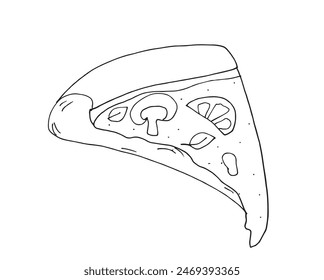 Outline illustration vector image of a  pizza.
Hand drawn artwork of a pizza slices.
Simple cute original logo.
Hand drawn vector illustration for posters.