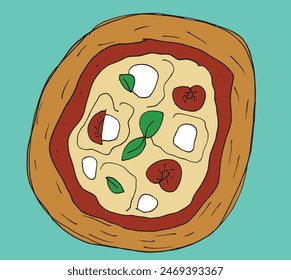Outline illustration vector image of a  pizza.
Hand drawn artwork of a pizza slices.
Simple cute original logo.
Hand drawn vector illustration for posters.