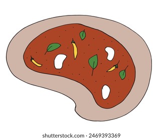 Outline illustration vector image of a  pizza.
Hand drawn artwork of a pizza slices.
Simple cute original logo.
Hand drawn vector illustration for posters.