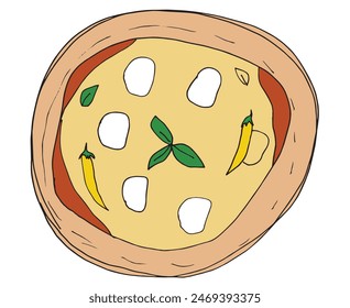 Outline illustration vector image of a  pizza.
Hand drawn artwork of a pizza slices.
Simple cute original logo.
Hand drawn vector illustration for posters.